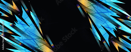 Energetic Abstract Sports Design with Vibrant Blue and Orange Gradient Brush Strokes With a Halftone Pattern