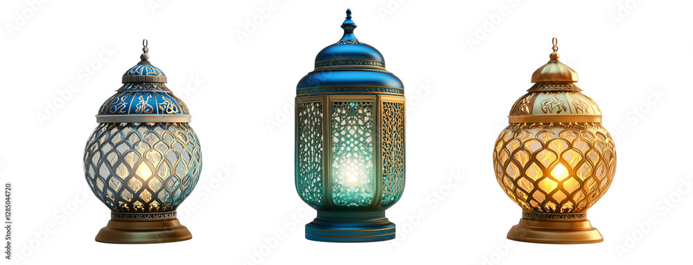 Fototapeta premium Elegant Islamic Lanterns Ramadan Festive Decor Glowing Lights Ornate Design