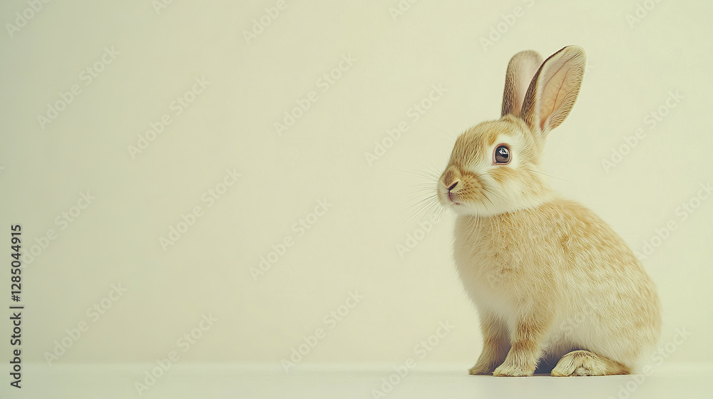 Obraz premium fluffy rabbit with perked ears sits in sunlit room