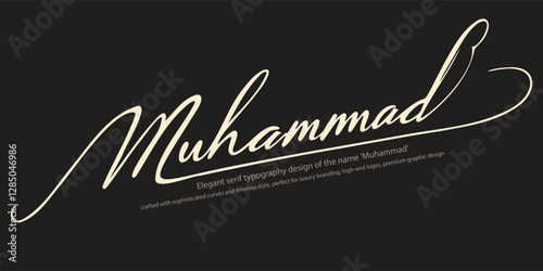 Elegant serif typography design of the name 'Muhammad,' crafted with sophisticated curves and timeless style, perfect for luxury branding, high-end logos, premium graphic design