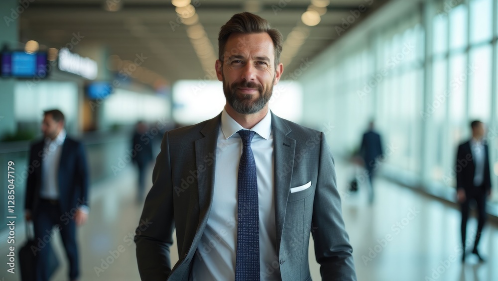 Stylish executive strolling through the airport Stylish executive strolling through the airport