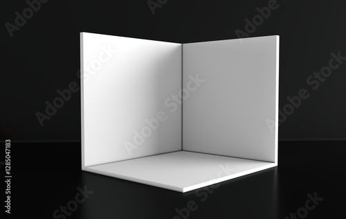 Square corner stand. White blank exhibition stand. Blank box template.	