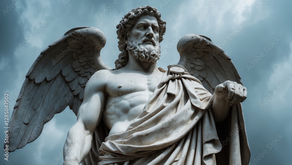 Obraz premium Image title: Marble statue of Hades from the Renaissance era, the deity governing the underworld and associated with wealth and the dead, recognized as Hades in Greek mythology and Pluto in Roman l...
