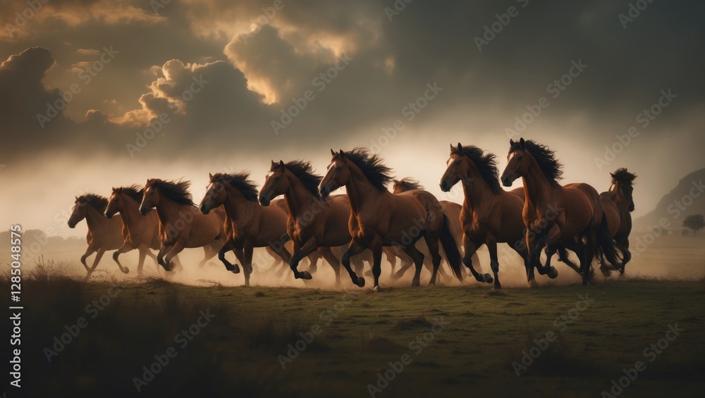 Obraz premium Group of Arabian stallions running