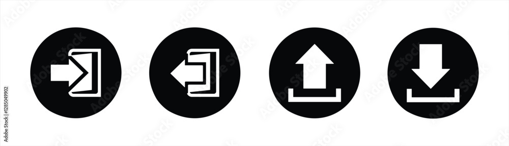 In, out, white file icons set in black circles In, out, white file icons set in black circles