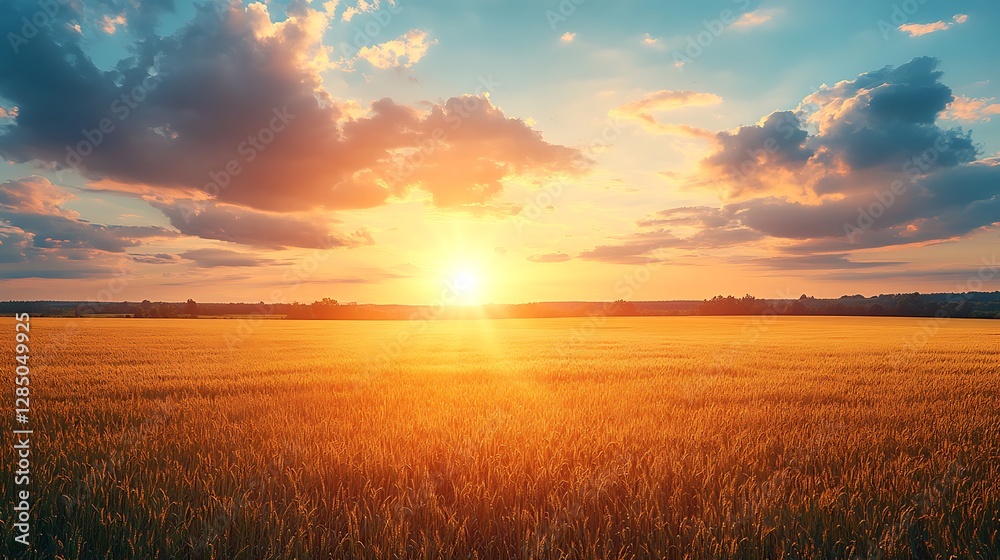 A beautiful field of wheat with a stunning sunset sky A beautiful field of wheat with a stunning sunset sky