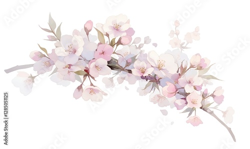 Fototapeta Naklejka Na Ścianę i Meble -  A watercolor painting depicting a blooming cherry tree in spring