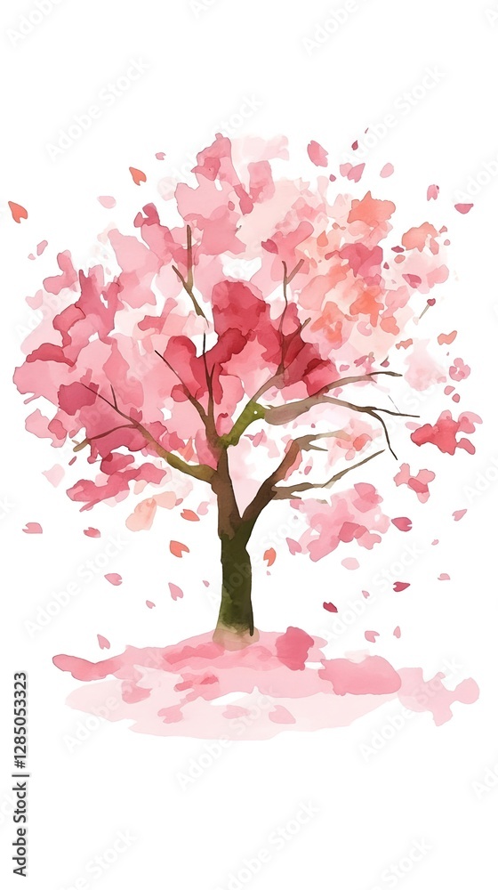 Fototapeta premium A watercolor painting depicting a blooming cherry tree in spring