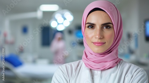 Confident female doctor in hijab, hospital background (3)
