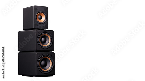 Black speaker system stacked on transparent background for audio enthusiasts