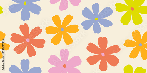 Beautiful colorful floral pattern in childish style. Simple abstract flower pattern. Design for fabric, textile, covers, gift wrap, wallpaper.