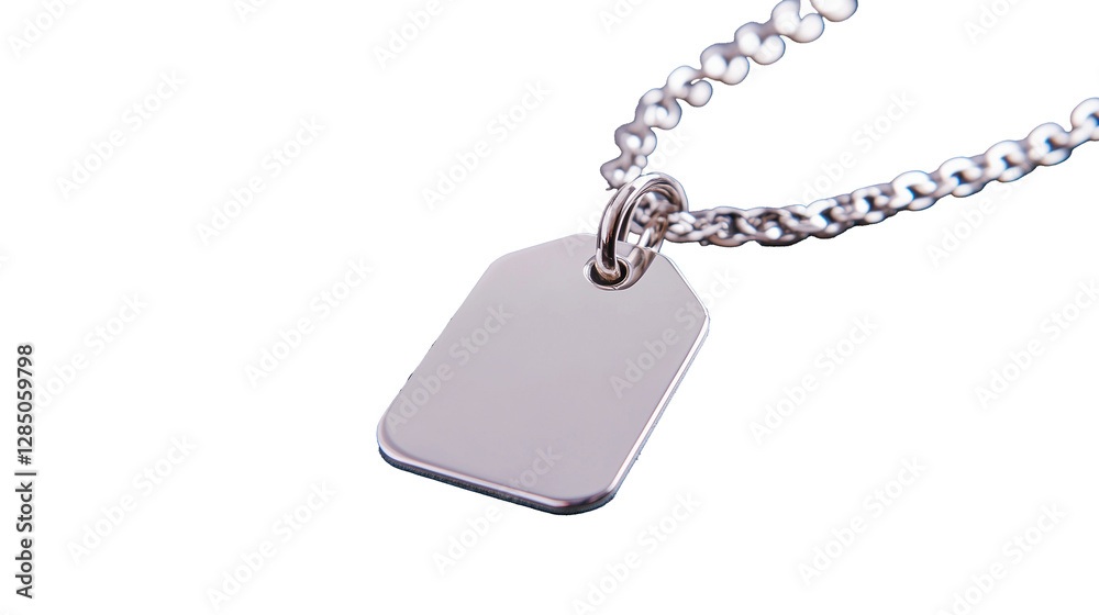 Fototapeta premium Silver blank tag pendant with chain on transparent background