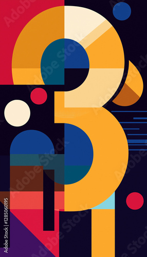 Obraz na płótnie Vertical design of number three with colorful shapes w salonie