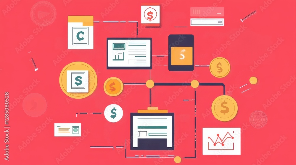 Passive income flowchart flat design top view financial freedom theme animation split-complementary color scheme. Passive income flowchart flat design top view financial freedom theme animation split-complementary color scheme.
