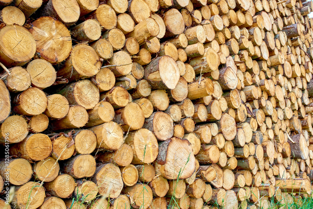 Timber, fuel and environment with stack of log in nature for lumber, construction and wood sawmill. Trees, furniture industry and pine with pile of firewood for pattern, forestry or background Timber, fuel and environment with stack of log in nature for lumber, construction and wood sawmill. Trees, furniture industry and pine with pile of firewood for pattern, forestry or background