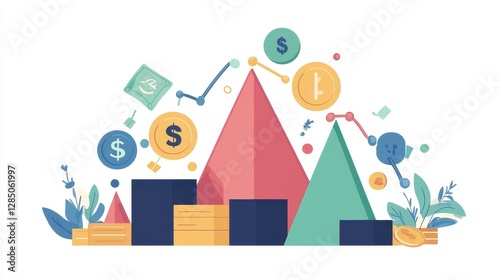 Portfolio diversification diagram flat design side view wealth management theme cartoon drawing triadic color scheme. 
