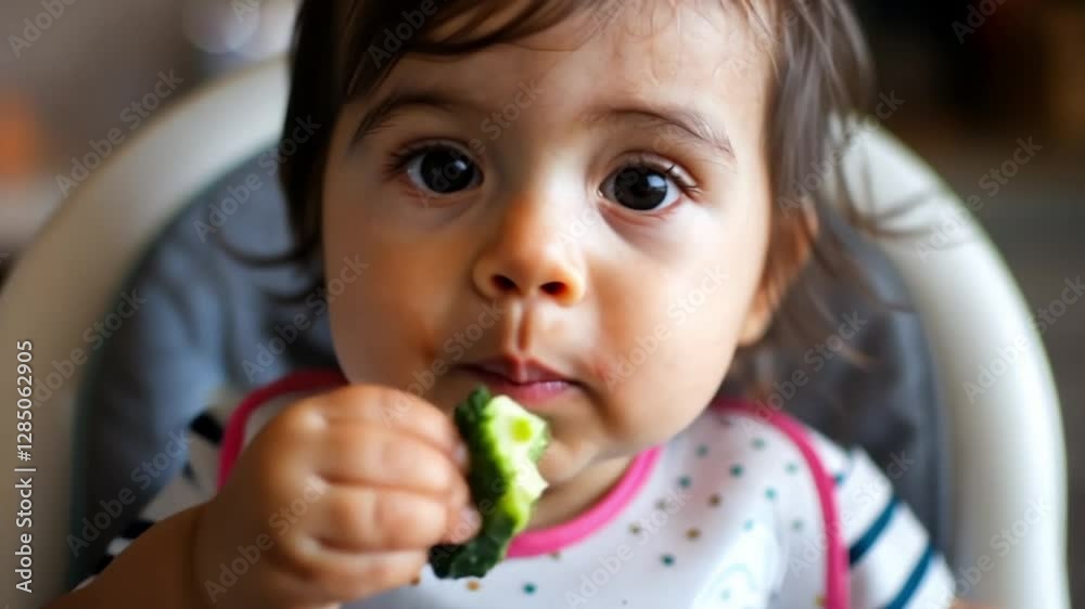 a toddler sits and eats vegetables a toddler sits and eats vegetables