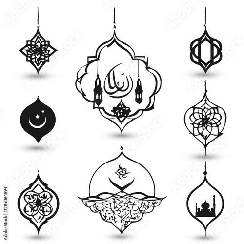 Logo collection hanging Islamic raditional muslim symbols of Ramadan Mubarak fanous photo