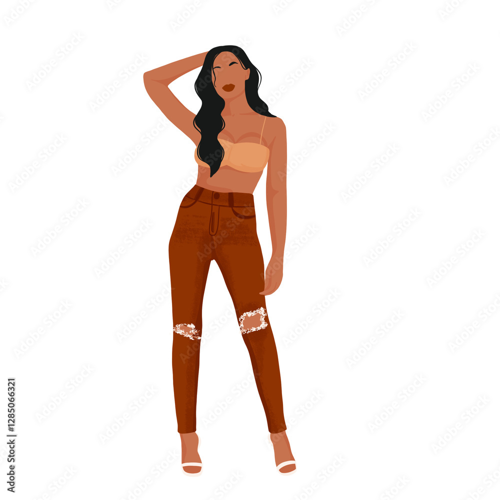 Black Woman Fashion Illustration – Stylish Modern Trendy Outfit Black Woman Fashion Illustration – Stylish Modern Trendy Outfit