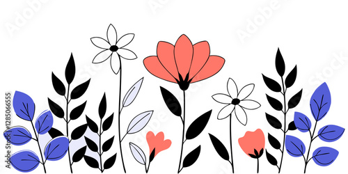 Diseño floral minimalista en azul y coral - Arte decorativo moderno