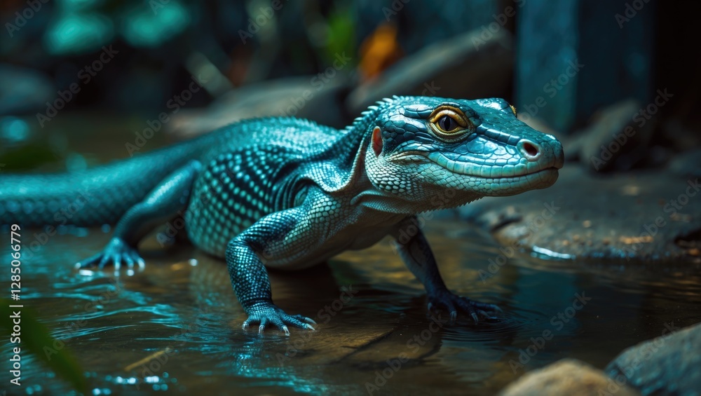 Thailand's Water Monitor. A classic lizard species in a tropical setting. Varanus salvator. Wildlife thriving in an urban environment. Thailand's Water Monitor. A classic lizard species in a tropical setting. Varanus salvator. Wildlife thriving in an urban environment.