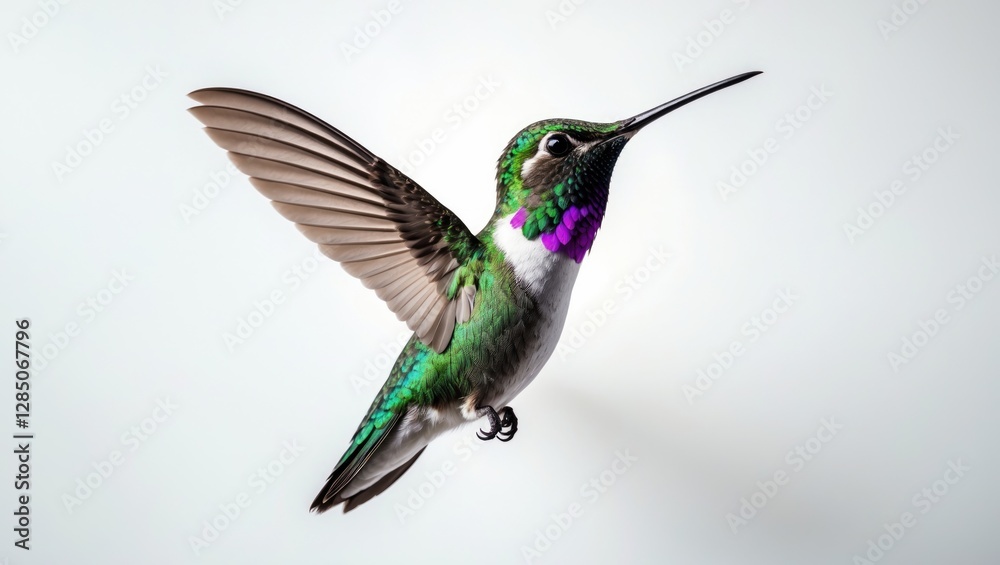 Fototapeta premium photo of a hummingbird hovering against a white background