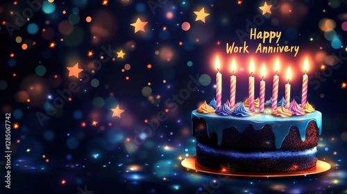 Colorful Cake with Candles for Happy Work Anniversary Celebration