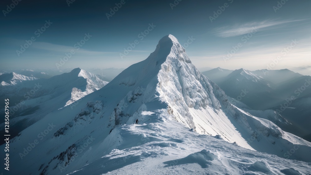Obraz premium A hiker's view of mountain peaks blanketed in snow