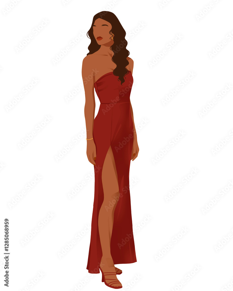 Fototapeta premium Black Woman in Elegant Dress – Minimalist Fashion Illustration