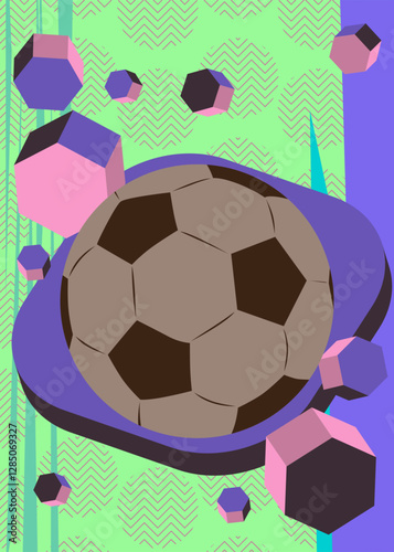 Football Ball geometrical graphic retro theme background. Minimal geometric elements. Vintage abstract shapes vector illustration.