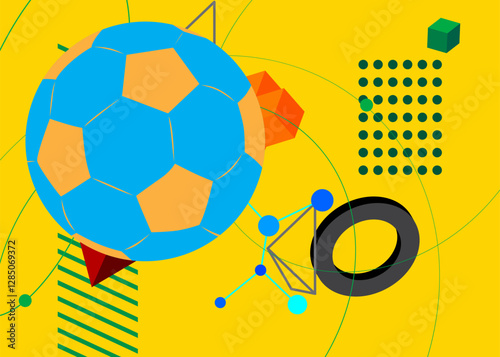 Football Ball geometrical graphic retro theme background. Minimal geometric elements. Vintage abstract shapes vector illustration.