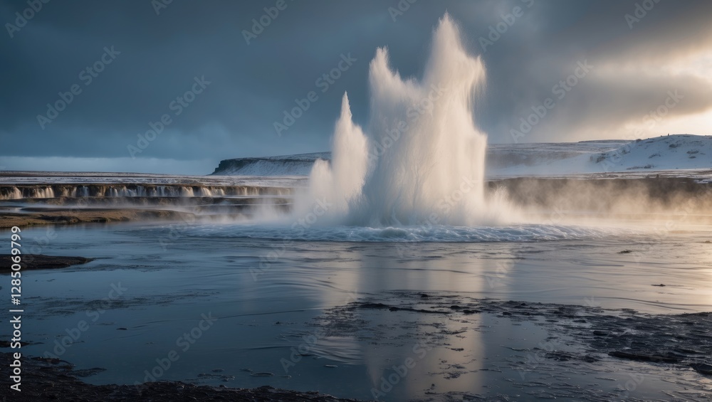Geysir Strokkur Erupting with Abundant Water in Iceland's Golden Circle Geysir Strokkur Erupting with Abundant Water in Iceland's Golden Circle