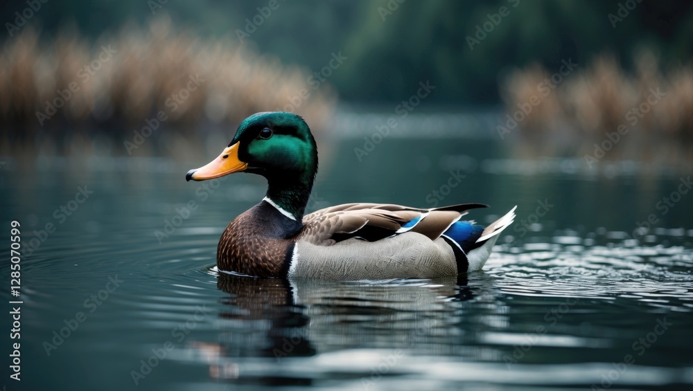 A beautiful female Mallard Duck (Anas platyrhynchos) gliding through a lake.