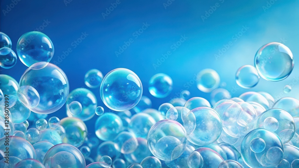 Fizzing soap foam bubbles on a serene blue background, relaxation, cleansing, relaxation, cleansing, calming Fizzing soap foam bubbles on a serene blue background, relaxation, cleansing, relaxation, cleansing, calming