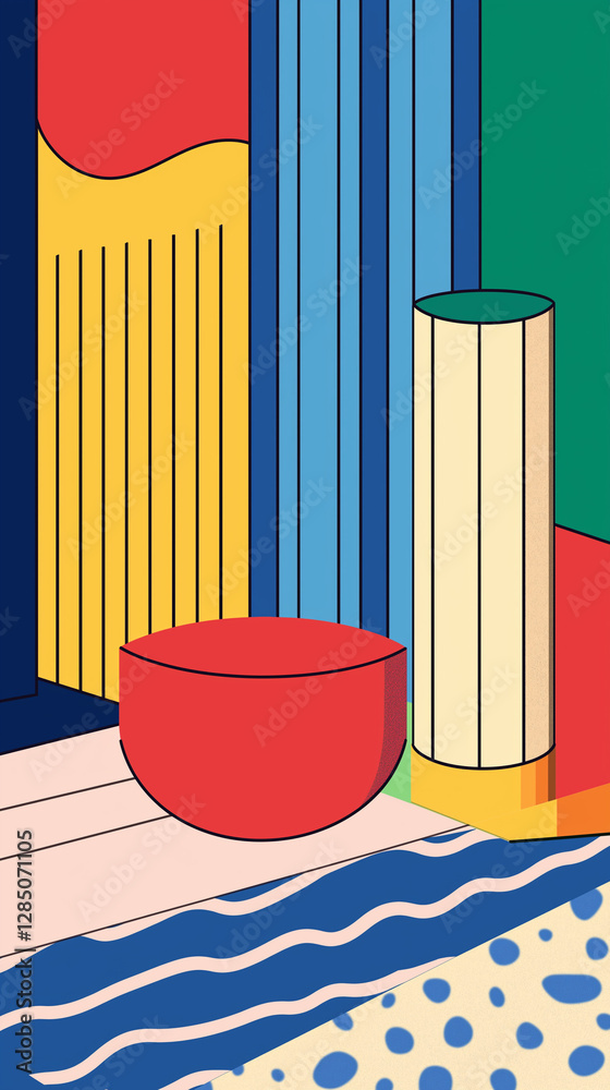 Vertical design of colorful shapes and patterns