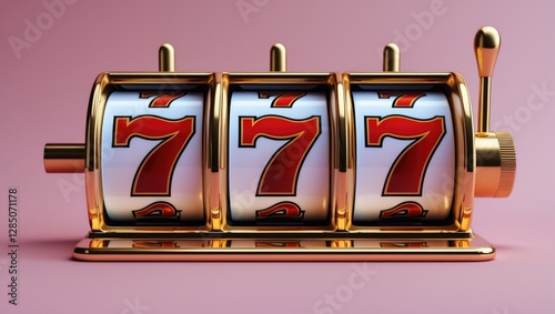 Wallpaper Mural Casino jackpot featuring the number 777 on a soft pink backdrop. A classic slot machine adorned with a golden lever, representing success and a significant win. Torontodigital.ca