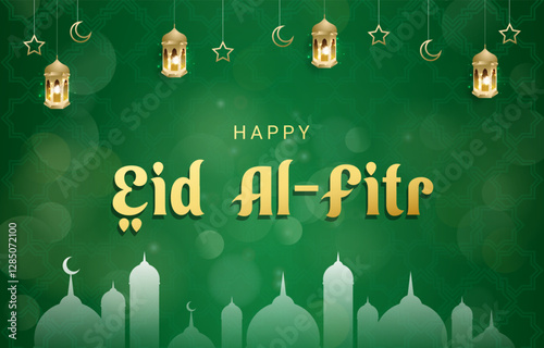 happy eid al fitr template banner with beautiful islamic ornament with green background design 01