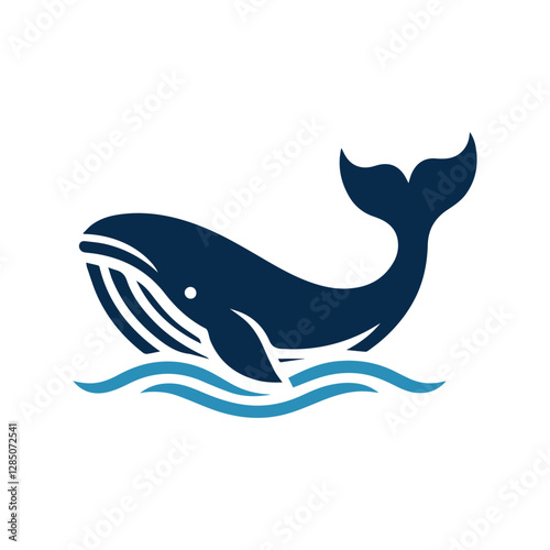 Minimalist whale with waves logo icon vector. Fish logo concept.