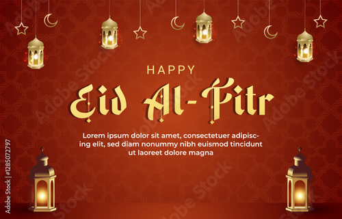 happy eid al fitr template banner with beautiful islamic ornament with red background design 02