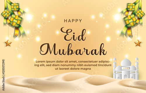happy eid mubarak template banner with beautiful islamic ornament with yellow background design 05