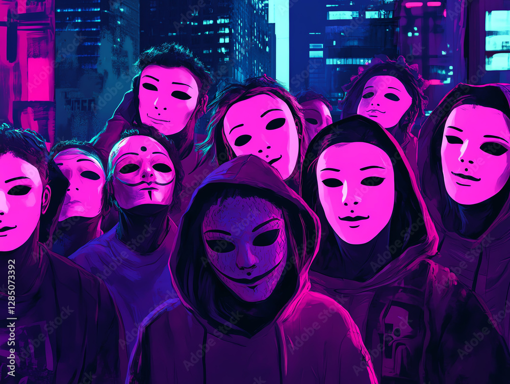 Obraz premium Masked figures representing anonymity and protest.