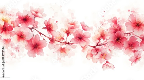 Fototapeta Naklejka Na Ścianę i Meble -  A delicate watercolor illustration of cherry blossoms on a soft background.