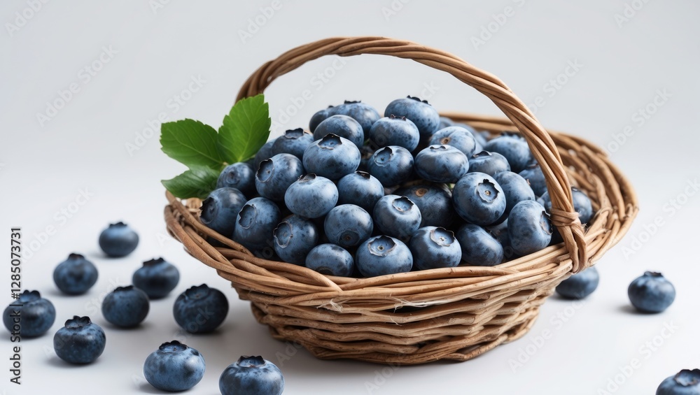 blueberries arranged in a wicker basket on a plain white background blueberries arranged in a wicker basket on a plain white background