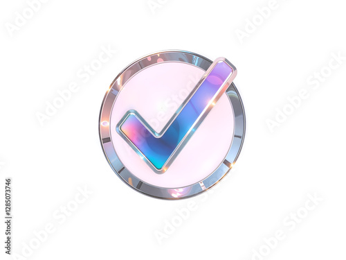 A futuristic metallic checkmark with a chrome effect, perfect for technology and security applications. Generative AI
