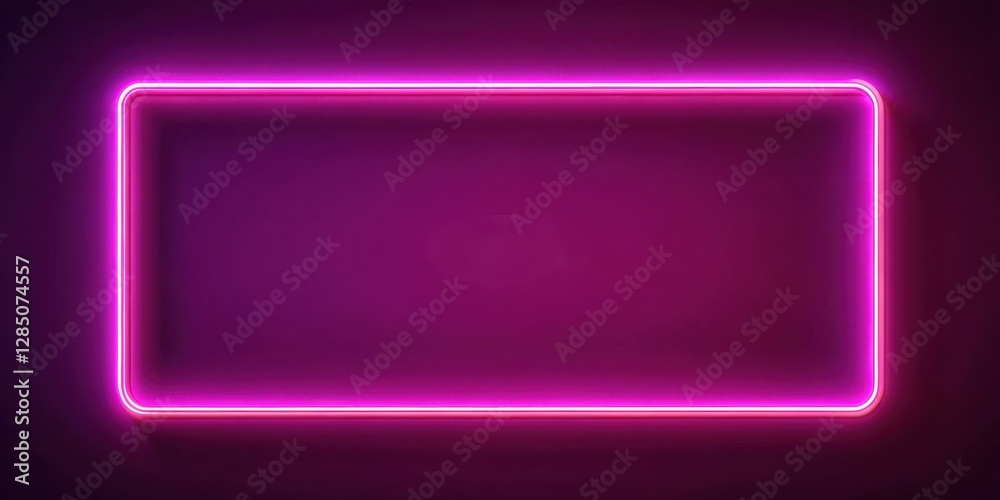 A neon rectangle frame with a soft pink glow inside the glass A neon rectangle frame with a soft pink glow inside the glass