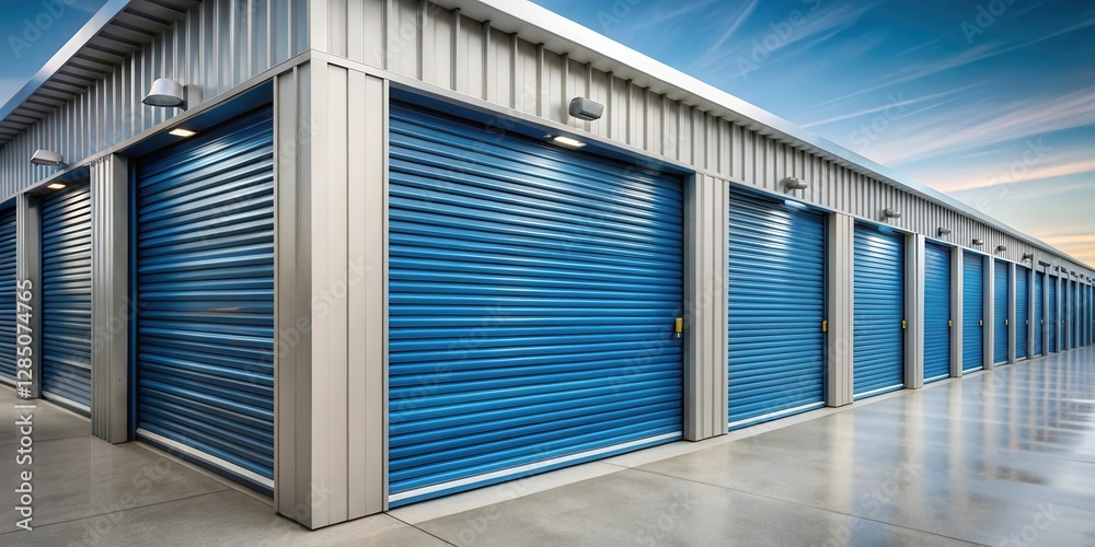 Fototapeta premium Secure Self Storage Unit with Closed Doors in Modern Facility,secure units