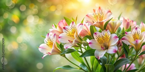 Serene Alstroemeria blossoms gently swaying in morning garden light