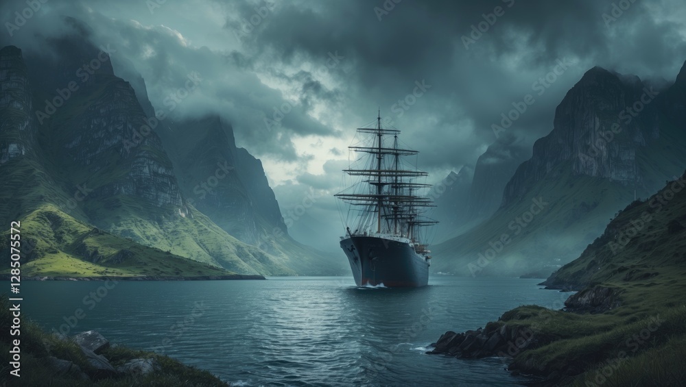 Fototapeta premium scenic background nature ship in landscape