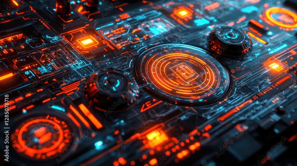 Fototapeta premium Futuristic Technology Interface: A Cyberpunk-Style Digital Circuit Board