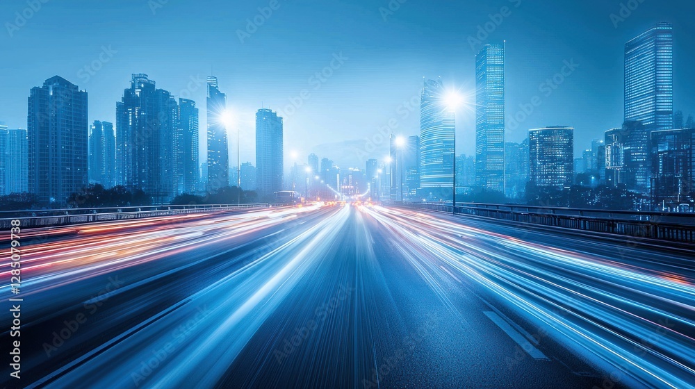 Fototapeta premium Night Cityscape: Highway Lights